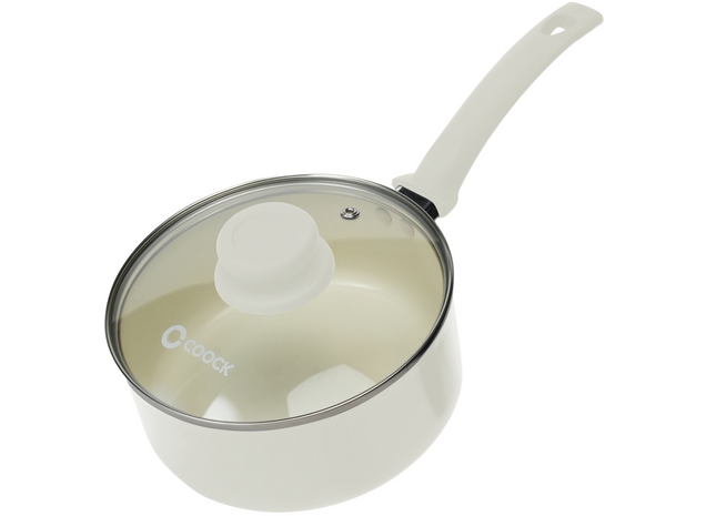 Induktionsgeeigneter Topf mit Deckel – 2500 ml – Spezielle Antihaftbeschichtung – Topf mit ergonomischen Kaltgriffen – Recyceltes Aluminium – Weiß 