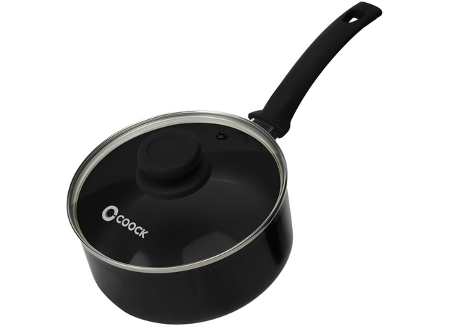 Steelpan met deksel Inductie - 2500ml - Speciale Anti-Aanbak Coating - Sauspan met Ergonomische Koudgrepen - Gerecycled Aluminium - Zwart